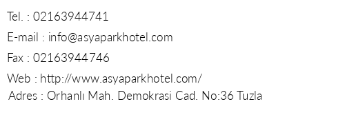 Asya Park Hotel telefon numaralar, faks, e-mail, posta adresi ve iletiim bilgileri